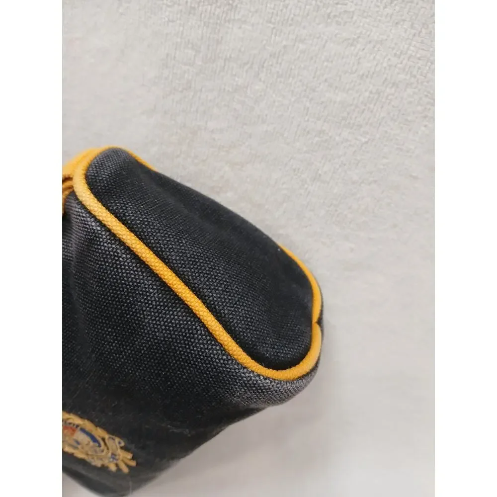 Vintage Ralph Lauren Zip Clutch Cosmetic Bag Gold Crest 7” Black Gold Embroidery